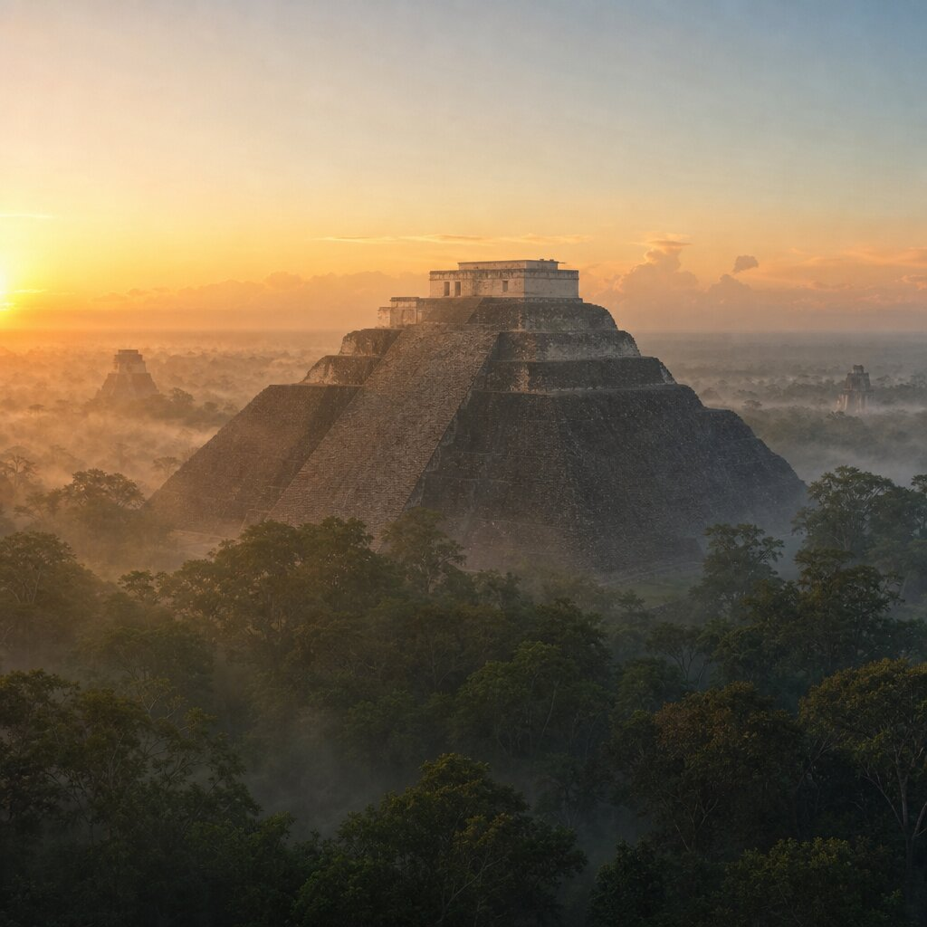 Historical illustration: Peak of El Mirador and La Danta Pyramid