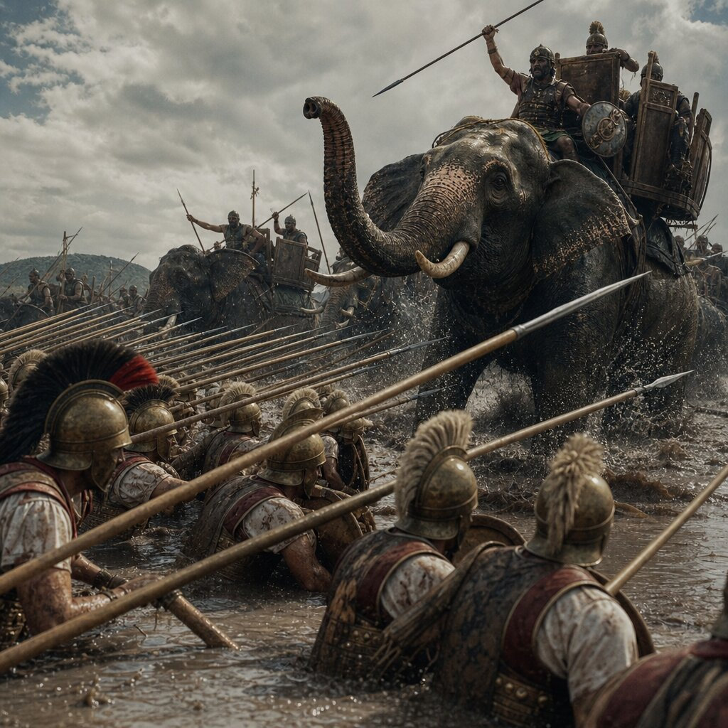 Historical illustration: Battle of the Hydaspes between Alexander the Great and King Porus