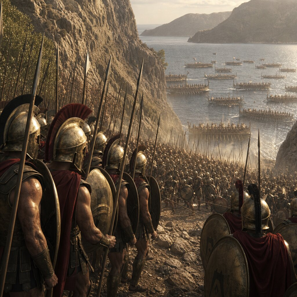 Historical illustration: Battle of Thermopylae and Athenian Naval Victory at Salamis