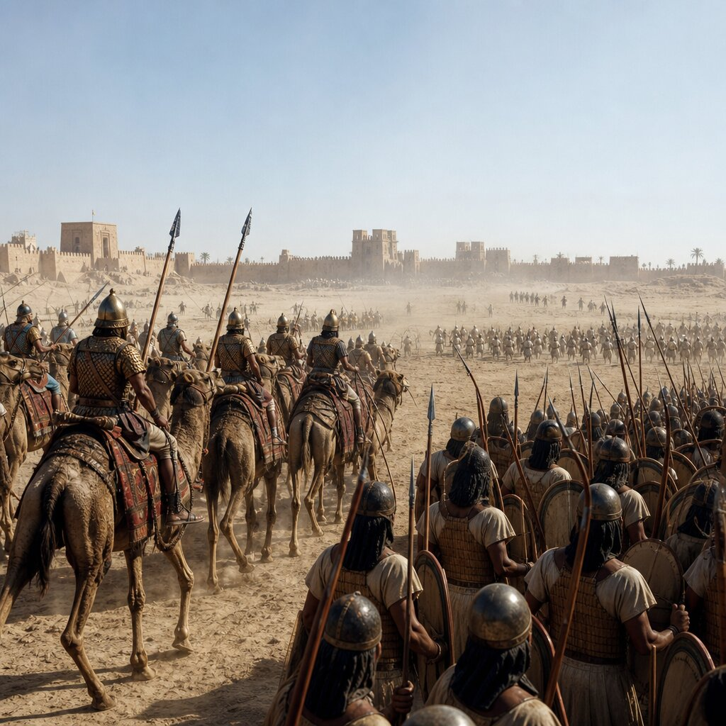 Illustration historique : Conquête perse de l'Égypte par Cambyse II (Bataille de Péluse)