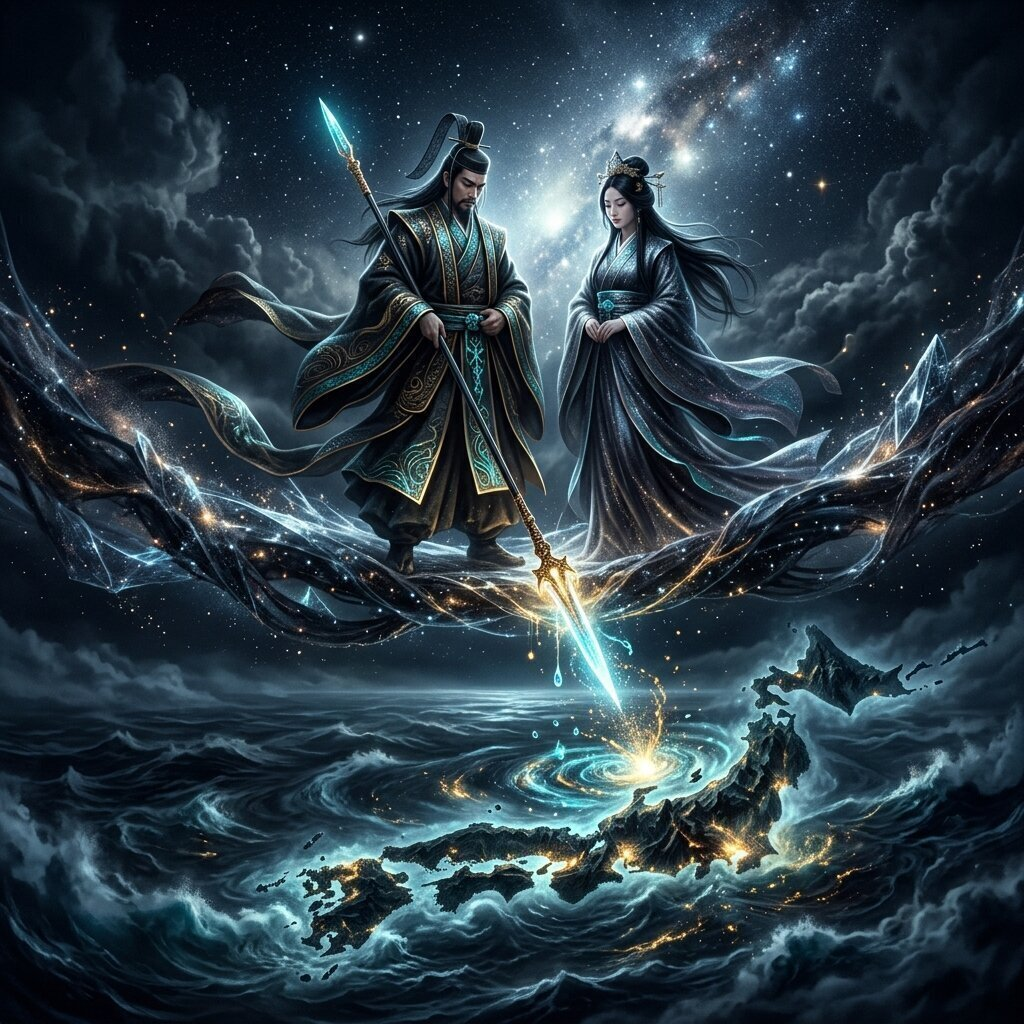 Historical illustration: Creation of Japan (Izanagi and Izanami)