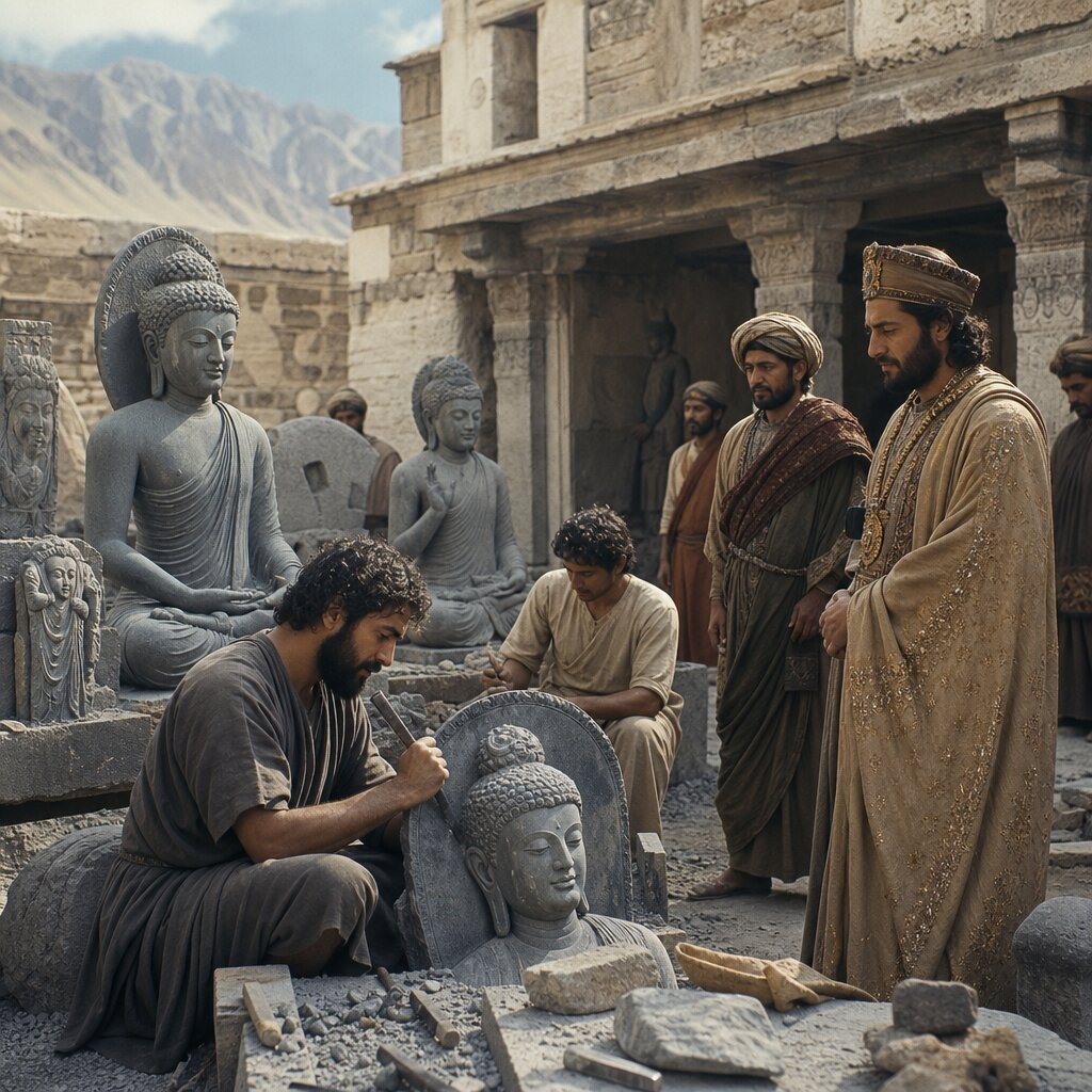Historical illustration: Peak of the Kushan Empire under Kanishka and Gandhara Art