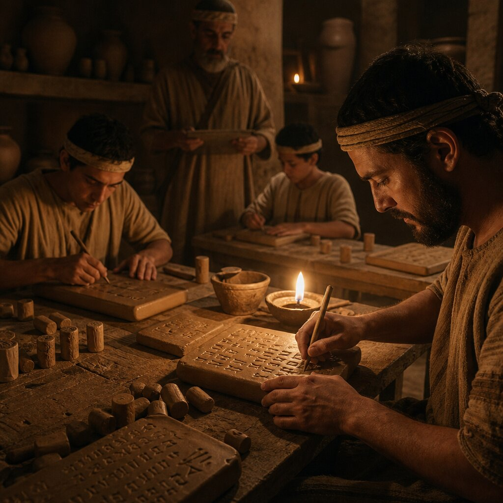 Historical illustration: Invention of Pictographic and Cuneiform Writing at Uruk