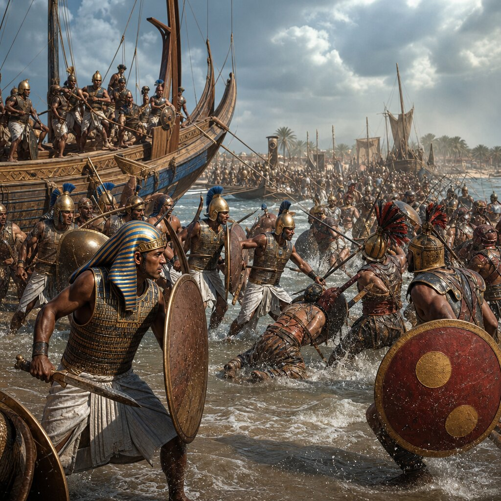 Illustration historique : Victoire de Ramsès III contre les Peuples de la Mer