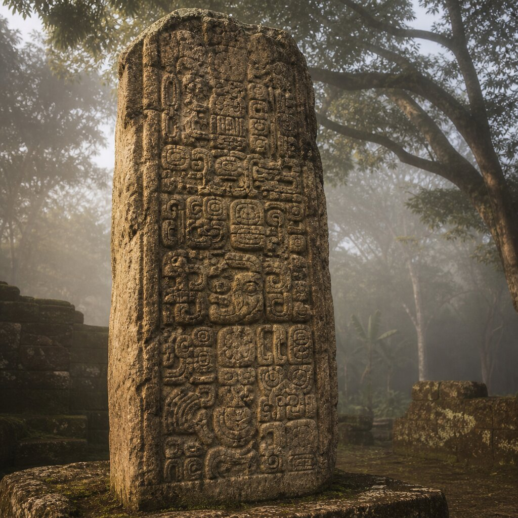 Historical illustration: First Long Count Dated Stela (Chiapa de Corzo)