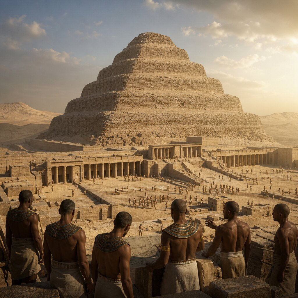Historical illustration: Djoser's Step Pyramid at Saqqara (Imhotep)