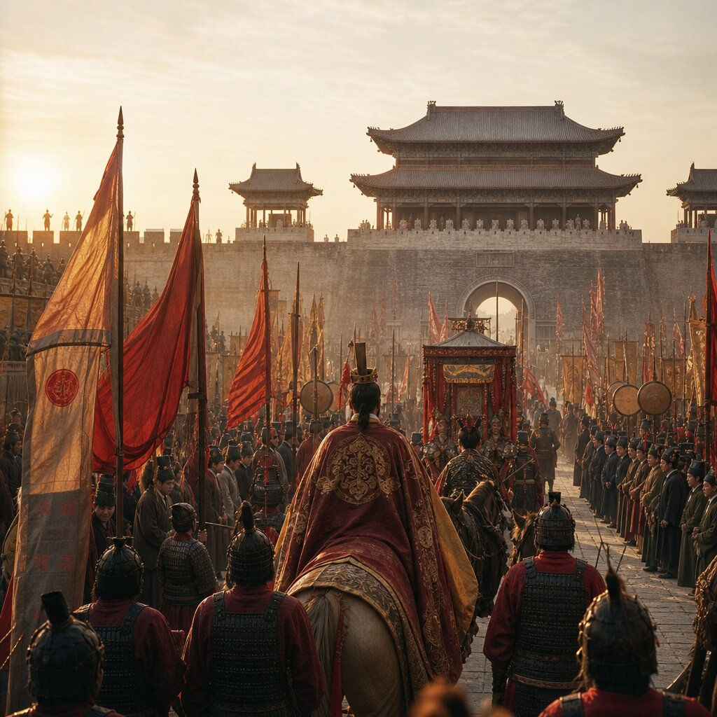 Illustration historique : Restauration des Han de l'Est par l'Empereur Guangwu (Liu Xiu)